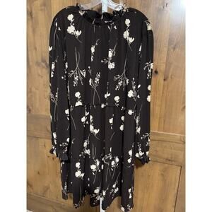 Lularoe Annabelle ruffle tiered knee length Brown floral dress long sleeves, 2x